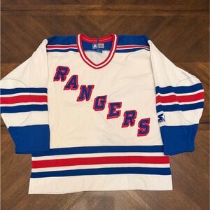 Vintage Starter New York Rangers NHL Hockey Jersey White Blue Red Mens Large